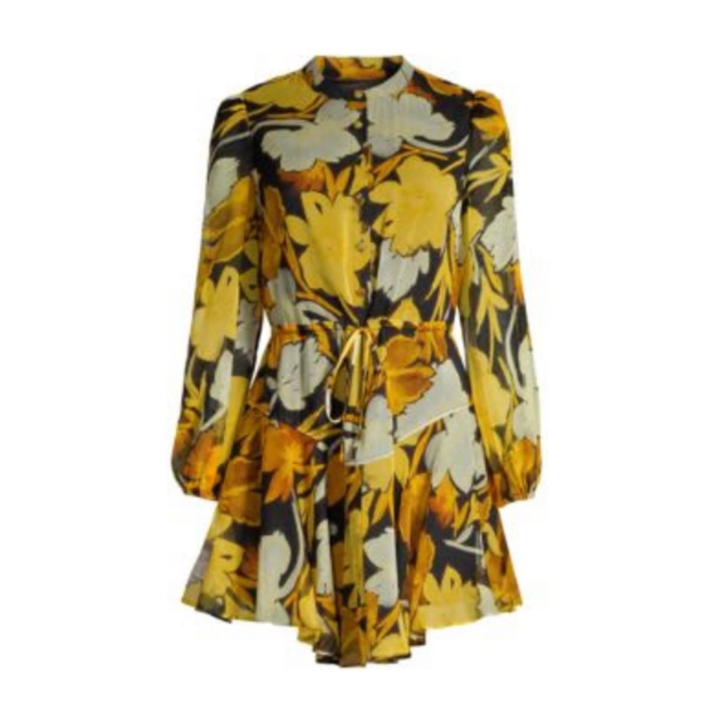 Milly Reina Paper Peony in Silk Chiffon Tumeric Multi